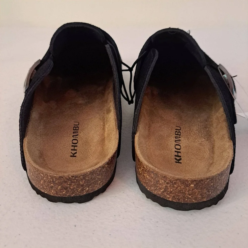 Khombu Damian Mule Mens 9 Black New Suede Cork Insole Buckle Clog 1253-462